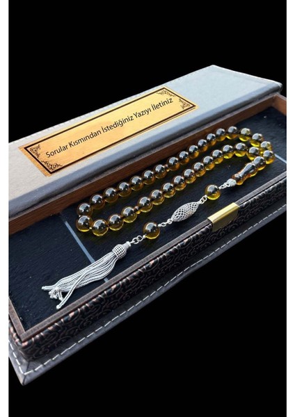 Sertifikalı Premium Üst Kalite 925 Ayar Gümüş Püsküllü Sarı Ateş Kehribar Tesbih