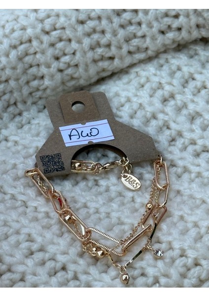 Altın Renk Çelik Zincir Detaylı Taşlı Kombin Bileklik modelleri