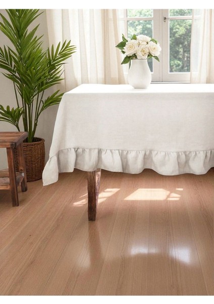 Fırfırlı Naturel Vintage Keten Masa Örtüsü, Şık ve Çeyizlik Soft Kumaş. fiyatları