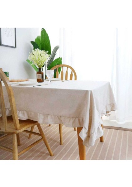 Fırfırlı Naturel Vintage Keten Masa Örtüsü, Şık ve Çeyizlik Soft Kumaş. fırsatları