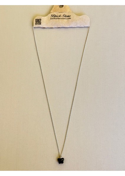 Siyah Kelebek Figürlü Gümüş Renk Zincir Kadın Kolye