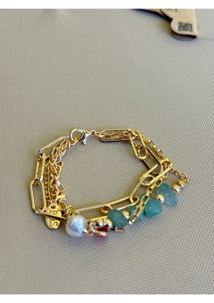 Altın Kaplama Zincir Detaylı Doğal Taşlı Kombin Bileklik fiyatları