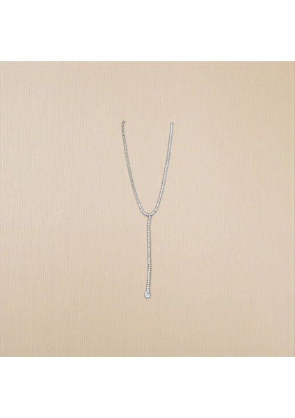 Zirkon Taşlı Damla Uçlu Gümüş Renk Y Kolye