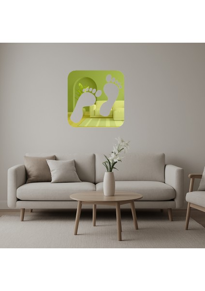 Ayak Izi Tasarımlı Dekoratif Altın Aynalı Tablo - MRS1746-6681