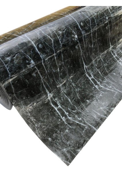 Mermer Desenli Kalın Pvc Masa Örtüsü 1,2 mm Siyah