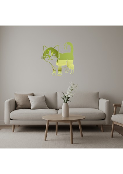 Sevimli Kedi Temalı Dekoratif Iç Mekan Altın Aynalı Tablosu - MRS6781-7403
