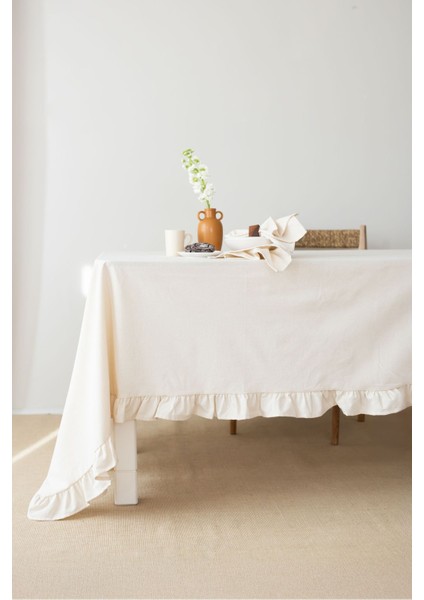 Keten Fırfırlı Bej Masa Örtüsü, Şık ve Zarif Dekorasyon Için Ideal Seçim fırsatları