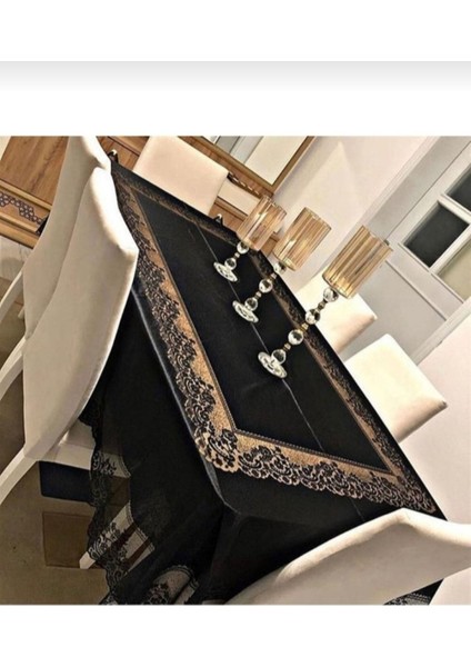 Siyah Tül Masa Örtüsü 160X220 Cm, Leke Tutmaz, Şık ve Dertsiz 8-12 Kişilik Kullanım