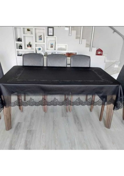 Siyah Tül Masa Örtüsü 160X220 Cm, Leke Tutmaz, Şık ve Dertsiz 8-12 Kişilik Kullanım