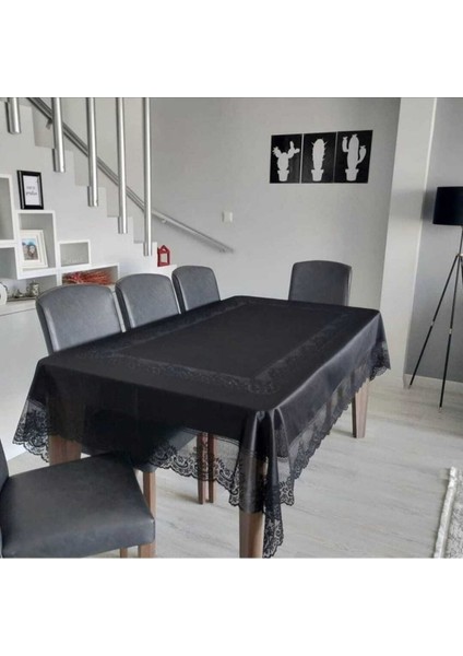 Siyah Tül Masa Örtüsü 160X220 Cm, Leke Tutmaz, Şık ve Dertsiz 8-12 Kişilik Kullanım