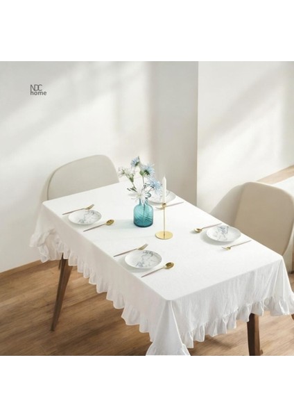 Beyaz Keten Fırfırlı Masa Örtüsü, Şıklık ve Zarafet Için Ideal Seçim