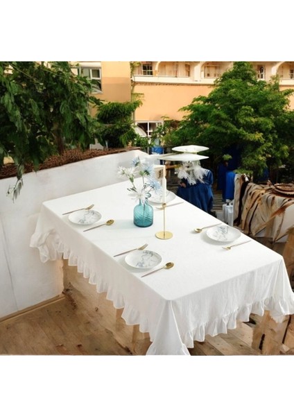 Beyaz Keten Fırfırlı Masa Örtüsü, Şıklık ve Zarafet Için Ideal Seçim fiyatları
