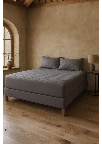 Pamuklu Kapitone Yatak Alezi, Tam Kenar, Sıvı Geçirmez, Koruyucu, Gri fiyatları