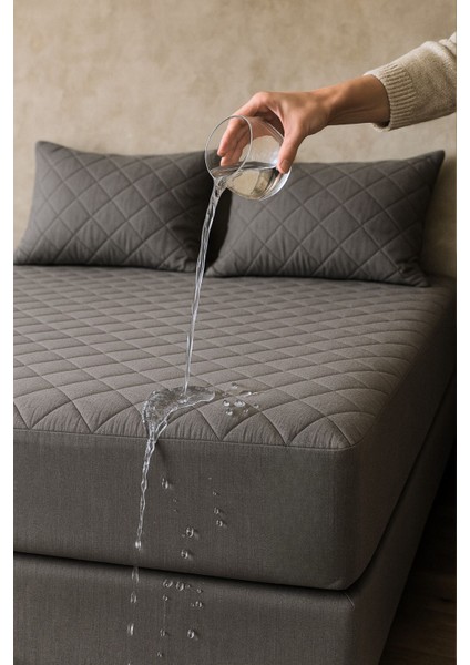 Pamuklu Kapitone Yatak Alezi, Tam Kenar, Sıvı Geçirmez, Koruyucu, Gri modelleri