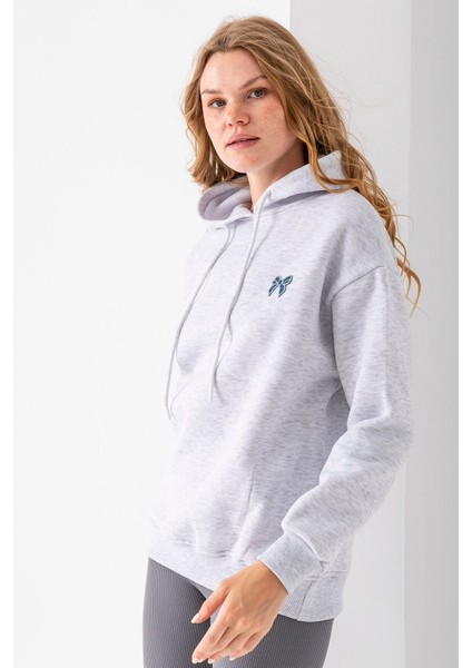 Kadın Kapüşonlu Taşlı Fiyonk Nakışlı 3ip Sweatshirt Gri - 2623 fırsatları