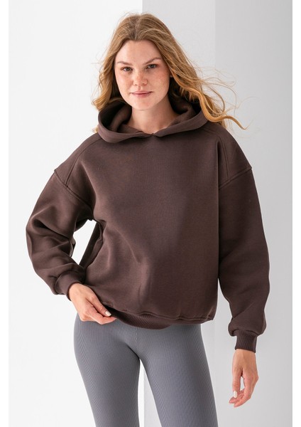 Kadın Kapüşonlu 3ip Basic Oversize Sweatshirt Kahverengi - 2672 fırsatları