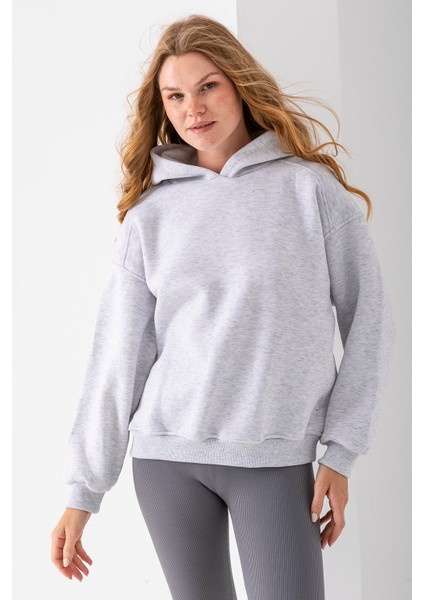 Kadın Kapüşonlu 3ip Basic Oversize Sweatshirt Gri - 2672 fırsatları
