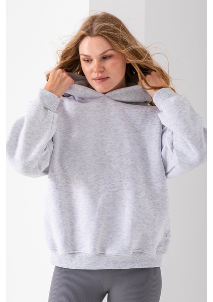 Kadın Kapüşonlu 3ip Basic Oversize Sweatshirt Gri - 2672 indirimleri