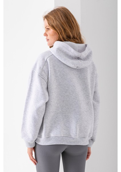 Kadın Kapüşonlu 3ip Basic Oversize Sweatshirt Gri - 2672