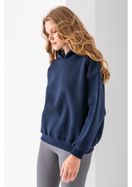 Kadın Kapüşonlu 3ip Basic Oversize Sweatshirt Lacivert - 2672 fırsatları