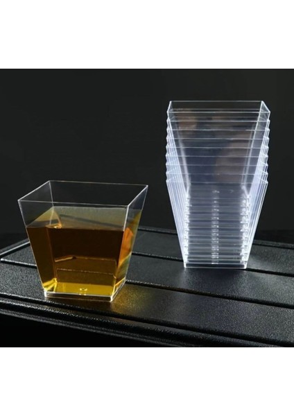 25 Adet Şeffaf Plastik Kübik Sunum Kaseleri, 200CC, Kapaksız, Turuncu Renk fırsatları