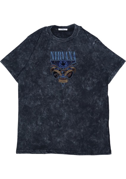 Unisex Nirvana Blue Sırt Baskılı Yıkamalı T-Shirt, Oversize Rock Band Temalı Retro Tişört fiyatları