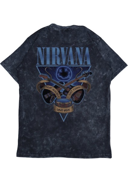 Unisex Nirvana Blue Sırt Baskılı Yıkamalı T-Shirt, Oversize Rock Band Temalı Retro Tişört modelleri
