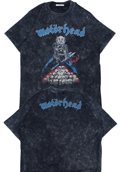Unisex Motörhead Ense Baskılı Yıkamalı T-Shirt, Oversize Rock Band Temalı Retro Tişört