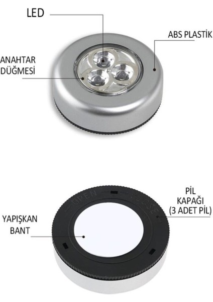 Gri Kablosuz Yapışkanlı Pilli Dokunmatik LED Dolap Işığı, 3 Ledli, Pratik Kullanım indirimleri