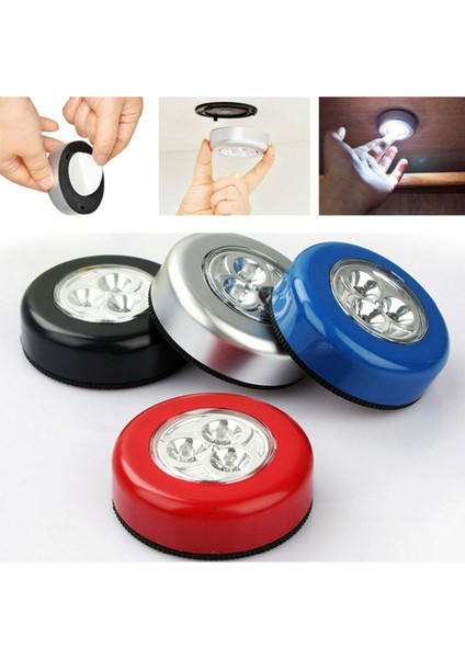 Gri Kablosuz Yapışkanlı Pilli Dokunmatik LED Dolap Işığı, 3 Ledli, Pratik Kullanım