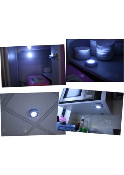 Gri Kablosuz Yapışkanlı Pilli Dokunmatik LED Dolap Işığı, 3 Ledli, Pratik Kullanım