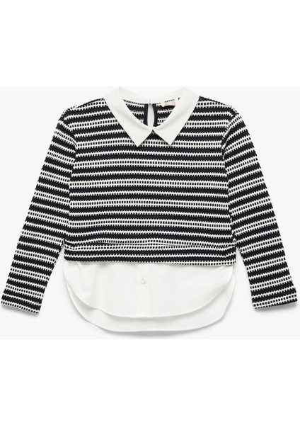 Uzun Kollu Gömlek Yaka Detaylı Sweatshirt