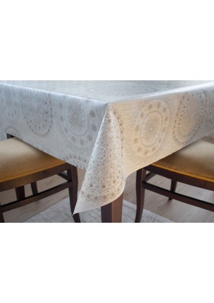 Astarlı ve Silinebilir Osmanlı Desenli Pvc Masa Örtüsü, Bej Renk, Hijyenik Kullanım modelleri
