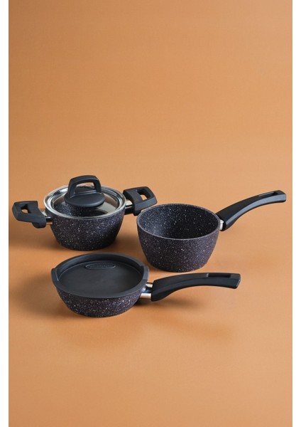 Mini 5 Parça Granit Tencere ve Tava Seti, Gri, Dayanıklı ve Şık Mutfak Gereçleri