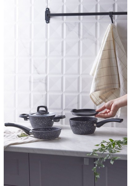 Mini 5 Parça Granit Tencere ve Tava Seti, Gri, Dayanıklı ve Şık Mutfak Gereçleri indirimleri