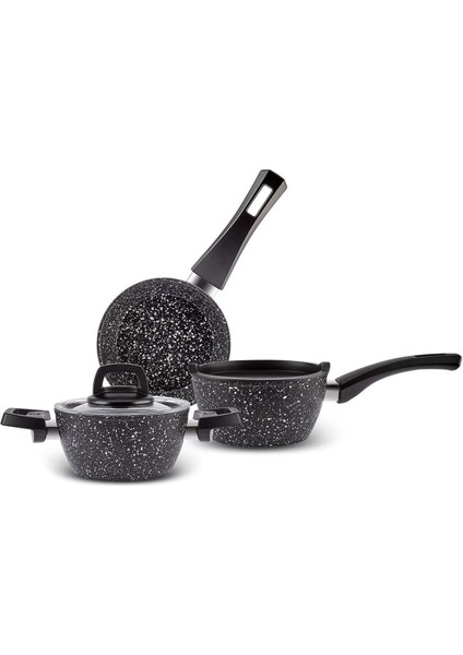 Mini 5 Parça Granit Tencere ve Tava Seti, Gri, Dayanıklı ve Şık Mutfak Gereçleri