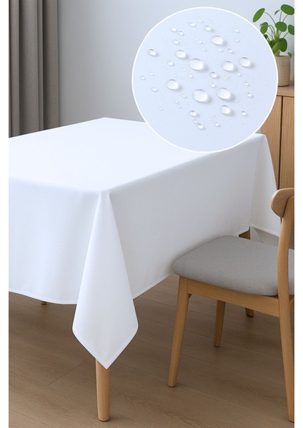 Beyaz Kumaş Masa Örtüsü, Su ve Leke Itici, Dayanıklı ve Modern Tasarım