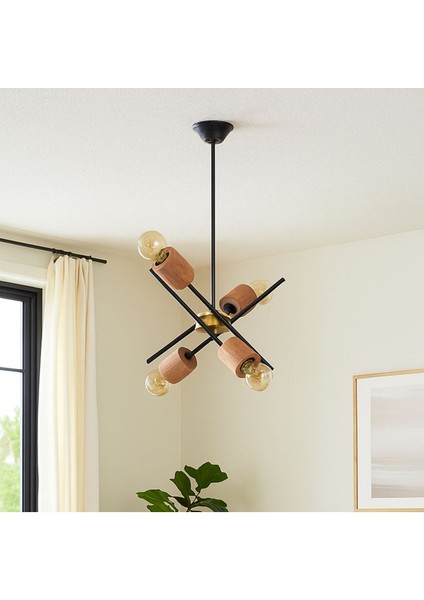 Ahşap Detaylı 4'lü Avize, Şık ve Sıcak Ortamlar Için Ideal