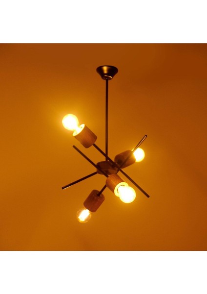 Ahşap Detaylı 4'lü Avize, Şık ve Sıcak Ortamlar Için Ideal fırsatları