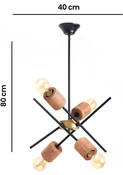 Ahşap Detaylı 4'lü Avize, Şık ve Sıcak Ortamlar Için Ideal