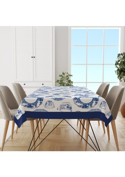 Mavi Lotus Desenli Şık Masa Örtüsü, Ev ve Yemek Alanları Için Uygun