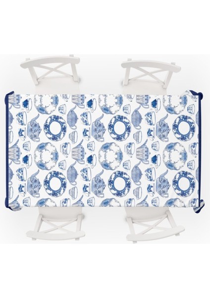 Mavi Lotus Desenli Şık Masa Örtüsü, Ev ve Yemek Alanları Için Uygun fiyatları