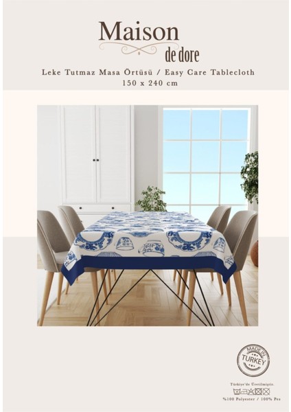 Mavi Lotus Desenli Şık Masa Örtüsü, Ev ve Yemek Alanları Için Uygun fırsatları