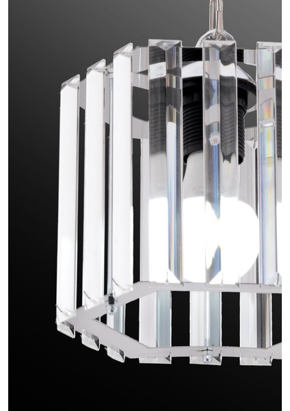 Altıgen Kristal Taşlı Sarkıt Gümüş Avize, 18CM, Salon, Mutfak, Hol, Oda Için Şık Aydınlatma fırsatları