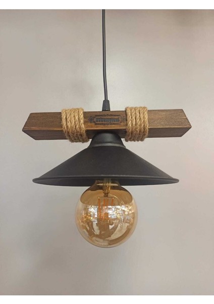 Modern Ahşap Sarkıt Avize, Halat Detaylı, Kahverengi, Şık ve Rustik Tasarım