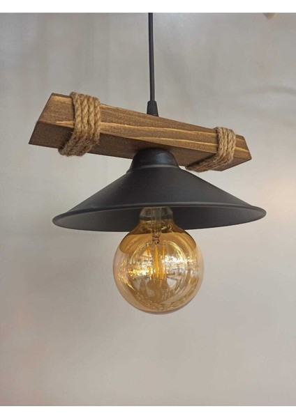 Modern Ahşap Sarkıt Avize, Halat Detaylı, Kahverengi, Şık ve Rustik Tasarım