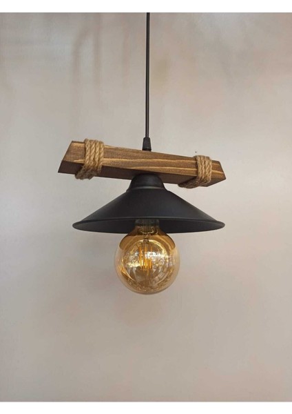 Modern Ahşap Sarkıt Avize, Halat Detaylı, Kahverengi, Şık ve Rustik Tasarım