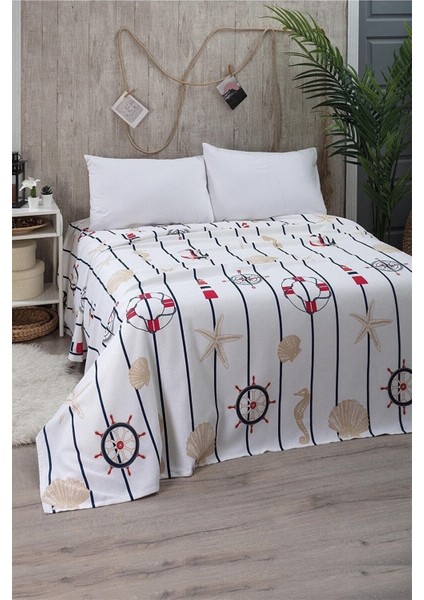 Beyaz Çift Kişilik Marine Pike Yatak Örtüsü 200X230
