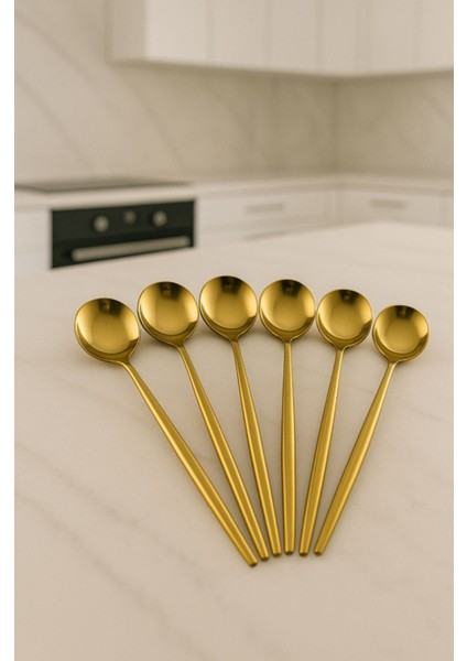 Altın Detaylı 6 Parça Zarif Yemek Kaşık Takımı 22 cm