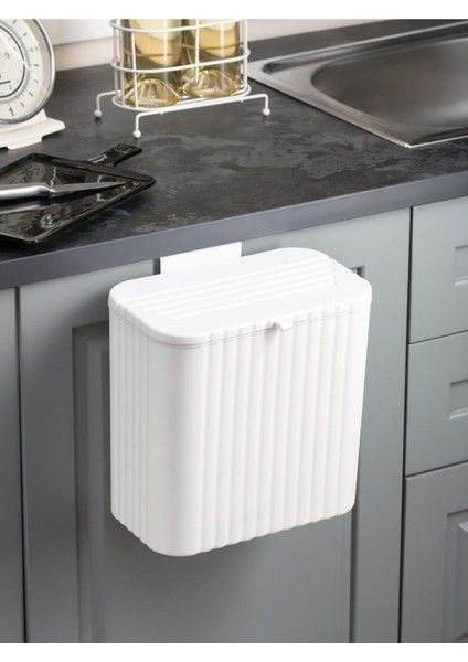 Beyaz 15 Lt Mutfak Tezgah Üstü ve Dolap Askılı Çöp Kovası